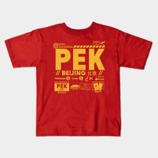 Vintage Beijing PEK Airport Code Travel Day Retro Travel Tag China Kids T-Shirt